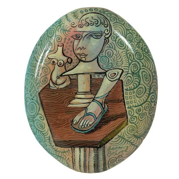 Aaron Bohrod, Still Life, oil: Aaron Bohrod (American, 1907-1992), "Still Life", c.1940; oil/lacquer on plaster, 7" x 5.25", signed. Important Chicago modernist. Bohrod created decorative objects and designed ceramics throughout hi