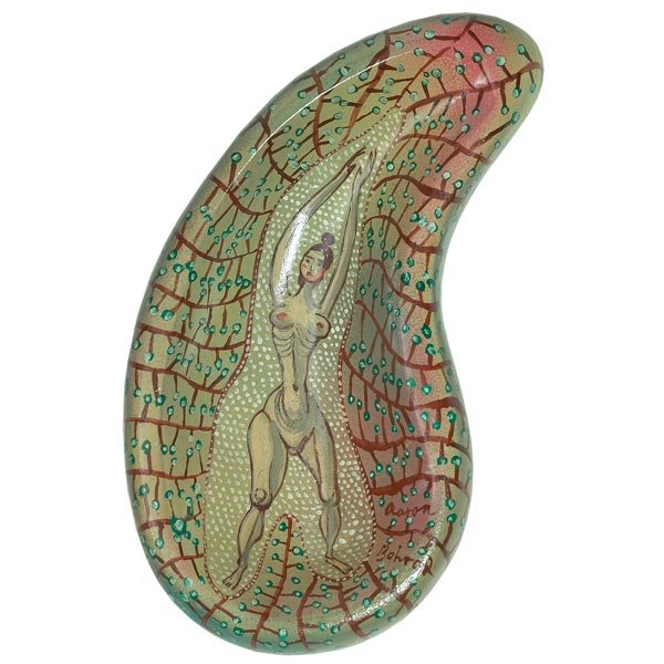 Aaron Bohrod, Female Nude, oil: Aaron Bohrod (American, 1907-1992), "Female Nude", c.1940; oil/lacquer on wood, 8.5" x 4.5", signed. Important Chicago modernist. Bohrod created decorative objects and designed ceramics throughout his