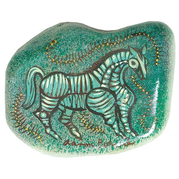 Aaron Bohrod, Zebra, oil: Aaron Bohrod (American, 1907-1992), "Zebra", c.1940; oil/lacquer on rock, 3" x 4" x 1.25", signed. Important Chicago modernist. Bohrod created decorative objects and designed ceramics throughout his c
