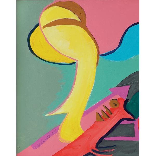 Bill Barrett, abstract, oil: Bill Barrett (American, b.1934), " Directional Abstraction", c.1995; oil/canvas, 20" x 16", signed. Painter and sculptor. Barrett studied at the University of Michigan. His work is in the collections