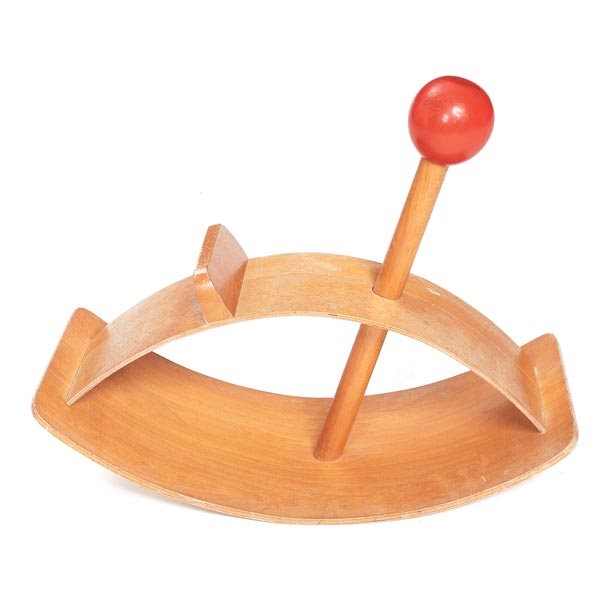 Creative Playthings Hobby Horse: Creative Playthings Hobby Horse, by Creative Playthings, Princeton, New Jersey, 1960s, molded birch plywood form with original red painted ball, original finish, signed with decal, 25"w x 12"d x 19"h,
