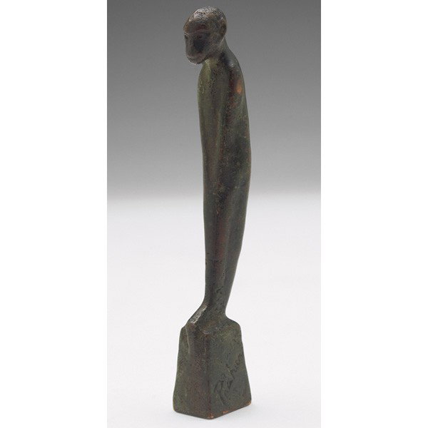 Renee Irene Prahar bronze, stylized monkey: Interesting Renee Irene Prahar (American, 1880-1963), bronze, stylized monkey, good original patina, signed, .5"w x 4"h