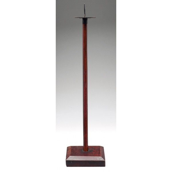 Japanese candle stick, wooden: Japanese candle stick, c. early 20th century, large wooden form with a square base, original finish, unmarked, 6.5"w x 24"h