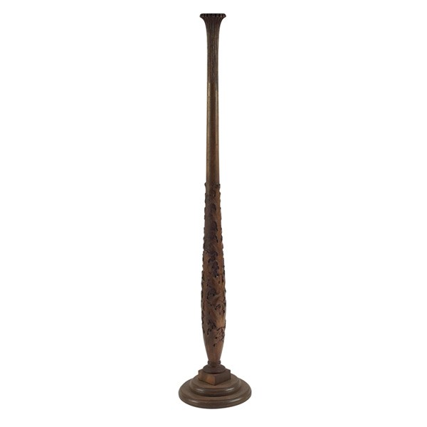 Prairie School spindle, in mahogany,: Prairie School spindle, in mahogany, carved organic design with Louis Sullivan influence converted to a candle stand, 7"dia x 36"h