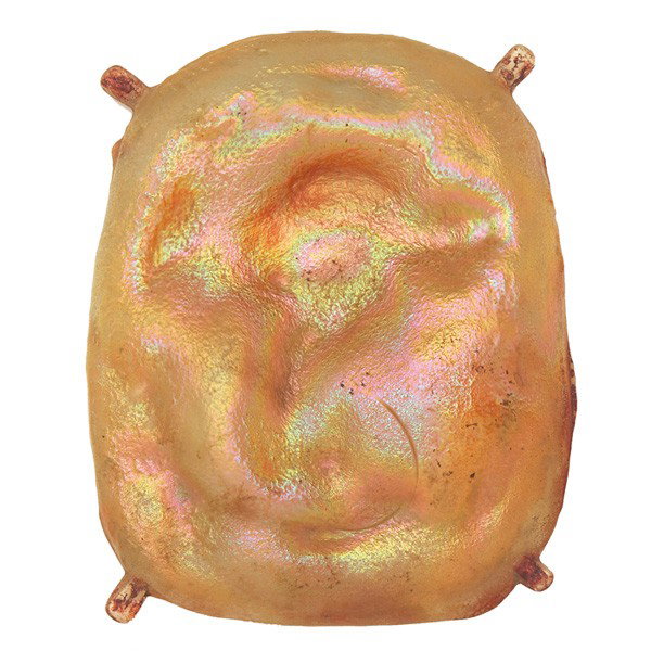 L.C. Tiffany turtle-back tile, gold: L.C. Tiffany turtle-back tile, gold favrile glass with overall iridescence, unmarked, 4.5"w x 6"l