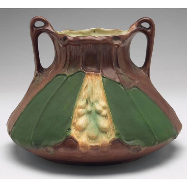 Amphora vase, double handled: Amphora vase, double handled form with an organic design, #5625, 9"w x 7"h