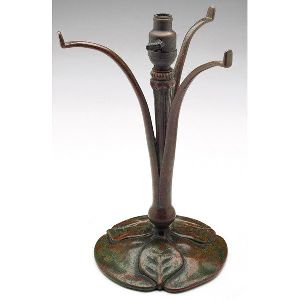 Tiffany Studios lamp base, bronze with a leaf: Tiffany Studios lamp base, bronze with a leaf design, original patina, signed Tiffany Studios, New York, #426, 5.5"w x 10"h