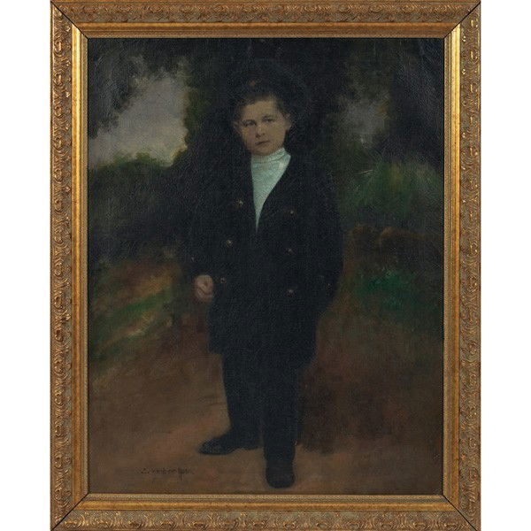 Hugo Scheiber Portrait of a Standing Boy: Hugo Scheiber (Hungarian, 1873-1950) "Portrait of a Standing Boy," c. 1930, oil on canvas, 26.5" x 21", signed lower left, framed
