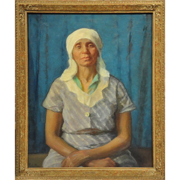 Pauline Palmer "The Precious Jewel," : Pauline Palmer (American, 1867-1938) "The Precious Jewel," c. 1936, oil on canvas, 32" x 26", signed lower left, titled on original exhibition label on verso from the Arts Club of Chicago Annual Exhib