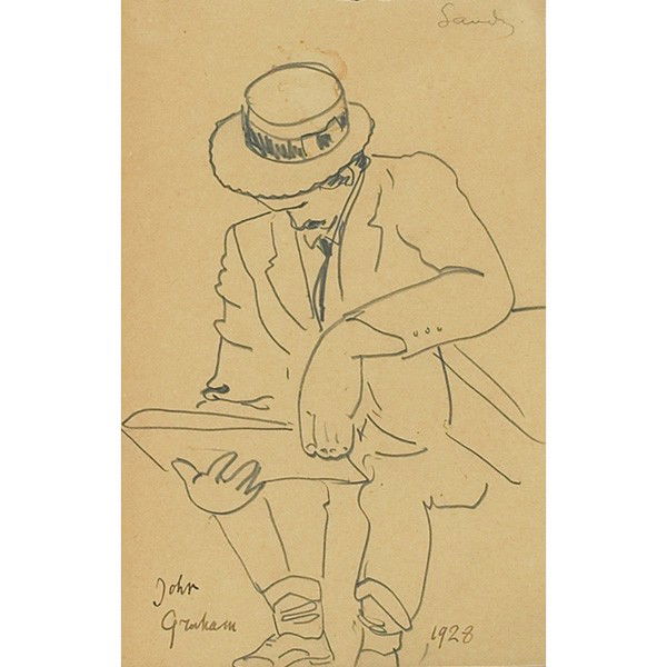 John D. Graham Sandy (Alexander Calder): John D. Graham (Ukranian/American, 1886-1961) "Sandy (Alexander Calder)," 1928, graphite on paper, 7.5" x 5", signed "John Graham by David Burliuk," framed