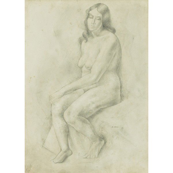 Andre Lhote Seated Nude: Andre Lhote (French, 1885-1962) "Seated Nude," c. 1930, graphite on paper, 19" x 14", signed lower right, framed