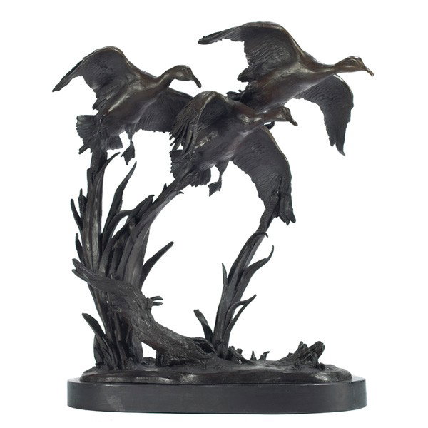 After Marcel Debut Ducks bronze: After Marcel Debut (French, 1865-1933) "Ducks," c. 1930, bronze sculpture, 17"h, signed, held on a marble base