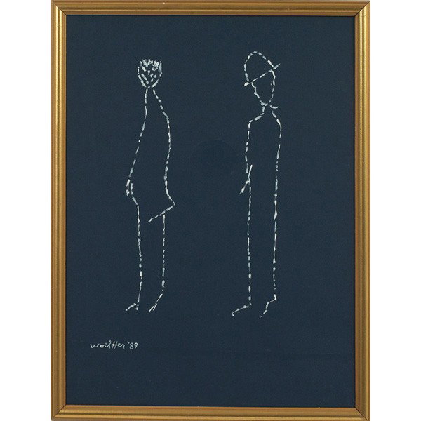 Emerson Woelffer The Couple: Emerson Woelffer (American, 1914-2003) "The Couple," 1989, acrylic on paper, 23.5" x 17.5", signed and dated lower left, framed