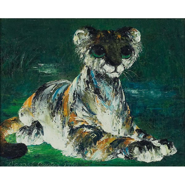 Darrel Austin Young Watcher,: Darrel Austin (American, 1907-1994) "Young Watcher," 1960, oil on canvas, 8.5" x 10", signed and dated lower left, Perls Galleries, New York, label on verso, framed