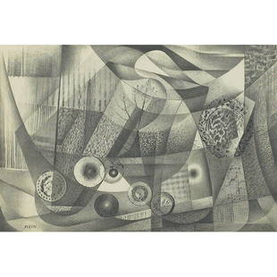 Medard P. Klein Abstraction 9.25" x 13": Medard P. Klein (American, 1905-2002) "Abstraction," c. 1945, graphite on paper, 9.25" x 13", signed lower left, framed Provenance: Estate of the Artist