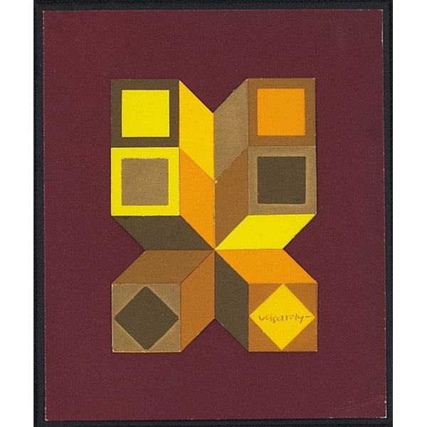 Victor Vasarely Cubes: Victor Vasarely (French/Hungarian, 1906-1997) "Cubes," c. 1970, collage, 7.5" x 6", signed lower right, framed