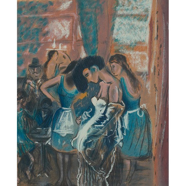 Jacob Gildor Coffee House: Jacob Gildor (Israeli, b. 1948) "Coffee House," c. 1980, silkscreen, 23.75" x 19.5", pencil signed and numbered lower left, edition of 150, unframed