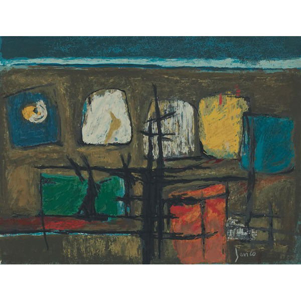 Marcel Janco Composition: Marcel Janco (Israeli, 1895-1984) "Composition," c. 1970, silkscreen, 19.25" x 25.5", signed lower right, numbered lower left, edition of 230, unframed