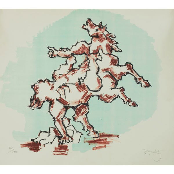 Jacques Lipchitz Prometheus: Jacques Lipchitz (French, 1891-1973) "Prometheus," c. 1970, color lithograph, 20" x 23", pencil signed lower right, numbered lower left, edition of 100, unframed