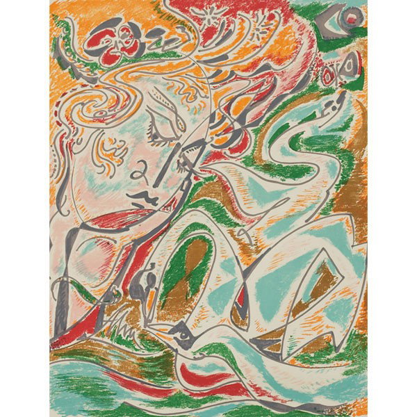 Andre Masson Woman and Birds: Andre Masson (French, 1896-1987) "Woman and Birds," c. 1970, color lithograph, 22" x 16.5", pencil signed lower right, numbered lower left, edition of 100, framed
