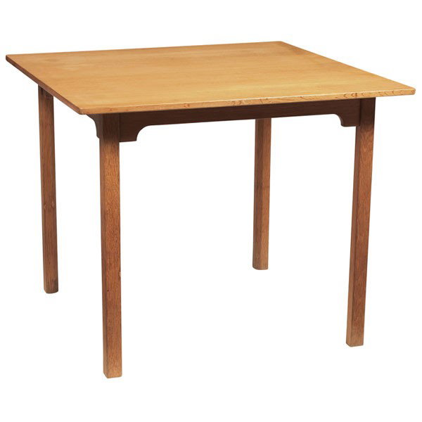 Borge Mogensen game or dinette table: Borge Mogensen game or dinette table, by Frederica Stolefabrik, Denmark, square beech top over oak legs, original finish, signed, 35.25"sq x 29"h, excellent condition