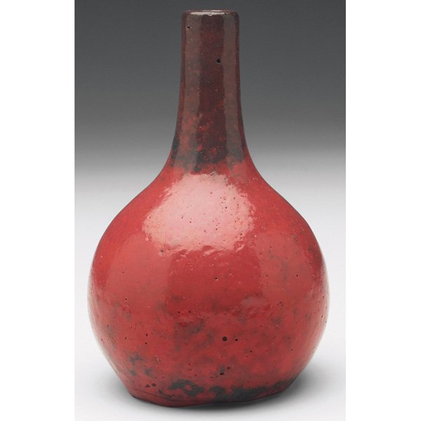 Chelsea Keramic vase, ox blood glaze, : Chelsea Keramic vase, bulbous shape covered in an ox blood glaze, marked, 3"w x 4.25"h, an unusual shape with an exceptional glaze