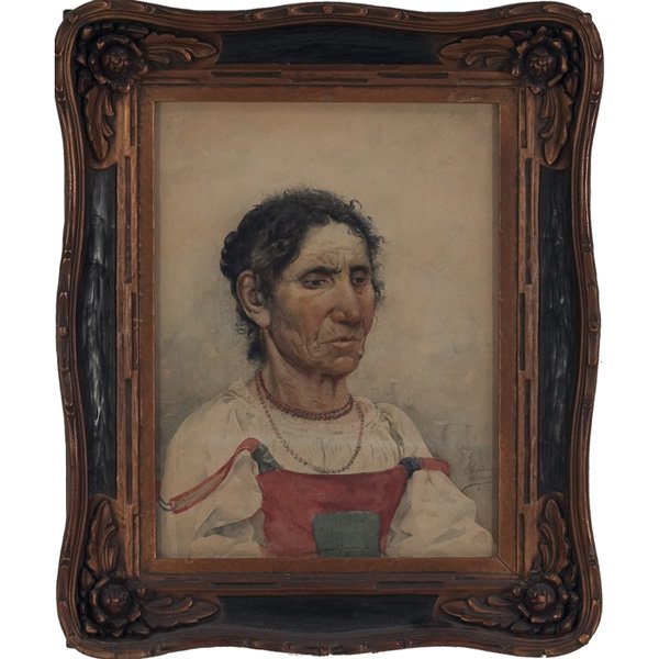 Jose Juliana Albert "Old Peasant Woman," waterco: Jose Juliana Albert (Spanish, 1844-1890) "Old Peasant Woman," c. 1890, watercolor, 16" x 12", signed lower right, Alexander Gallery (New York, New York) label on verso, framed