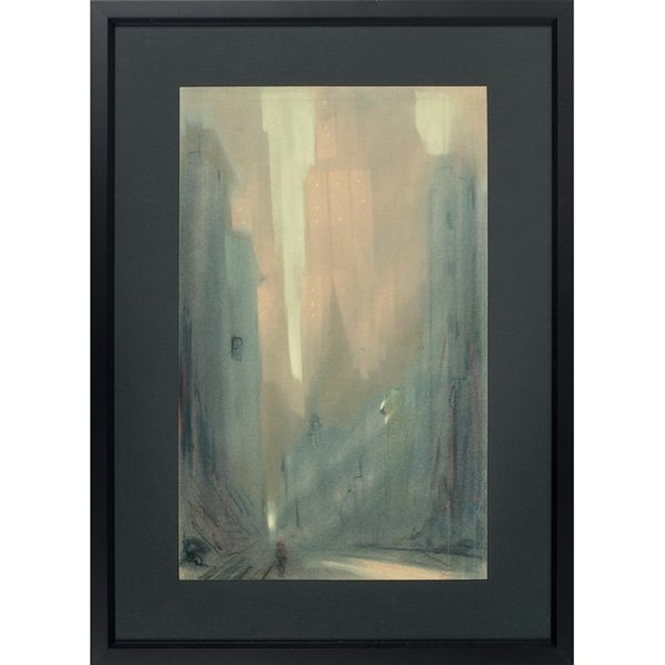 Leon Louie Dolice , "New York Scene," pastel on pa: Leon Louie Dolice (German/American, 1892-1960), "New York Scene," pastel on paper, 18.75" x 11.75", overall 25.5" x 18.75" signed, framed