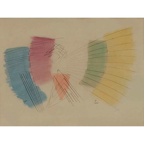 John Ferren, "Untitled," 1933, mixed media: John Ferren (American, 1905-1970) "Untitled," 1933, mixed media, 7" x 9", signed and dated lower right, signed and dated on verso, framed