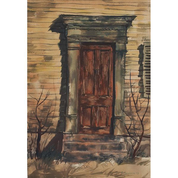 Richard Anuszkiewicz, "Old Door," 1953, watercolo: Richard Anuszkiewicz (American, 1930) "Old Door," 1953, watercolor, 20" x 14", signed and dated lower right, unframed