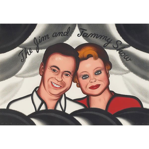 Roger Brown, "The Jim and Tammy Show," 1987, lith: Roger Brown (American, 1941-1997) "The Jim and Tammy Show," 1987, lithograph, 21.75" x 32", signed and dated lower right, edition AP, inscribed "For Margaret and Billy" lower left, framed