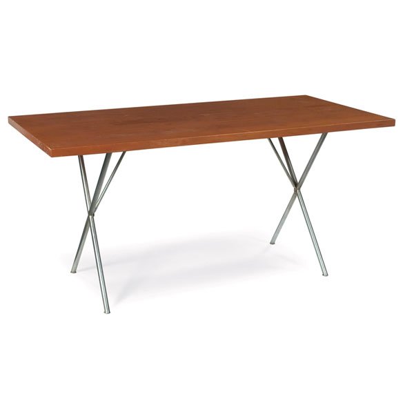 George Nelson X-leg dining table, Herman Miller: George Nelson X-leg dining table, by Herman Miller, rectangular walnut top over brushed steel legs with angled top supports, original finish, 60"w x 30"d x 28.75"h, some wear to top, very good origina