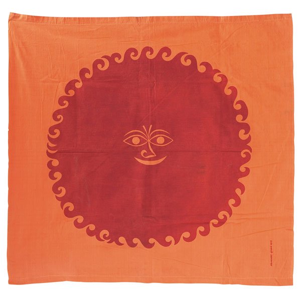 Alexander Girard "Old Sun" Environmental Enrichmen: Alexander Girard "Old Sun" Environmental Enrichment panel, 1972, for Herman Miller, screen-print on cotton, printed signature and date, image size: 49" x 52", good original condition