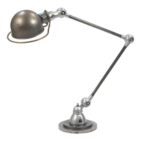 Jean-Louis Domecq Model 1200 work lamp, by Jielde,: Jean-Louis Domecq Model 1200 work lamp, by Jielde, Lyon, France, weighted steel base supports an arm with three adjustment points, swiveling shade, original finish, signed with Jielde metal tag, as sh