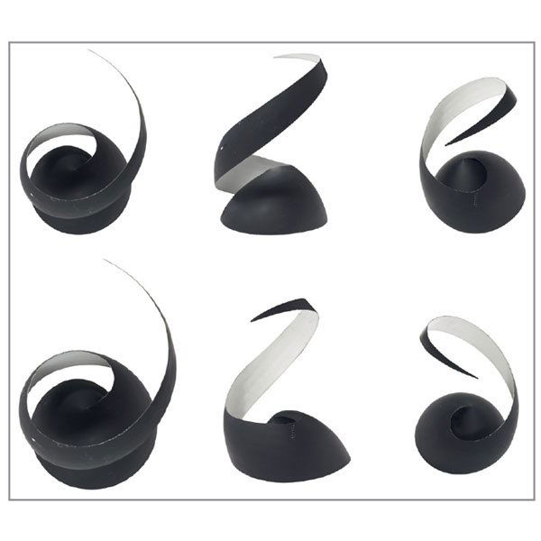 Serge Mouille "Flamme" sconces, pair, aluminum: Serge Mouille "Flamme" sconces, pair, Ateliers Serge Mouille, France, 1960s, aluminum forms with original black and white enameled finish, three views shown, 12"w x 15"h, very good original condition