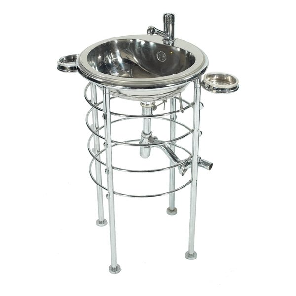 Philippe Starck "Lola Herzburg" freestanding sink/: Philippe Starck "Lola Herzburg" freestanding sink/washbasin, by Rapsel, Italy, chromed brass and stainless steel, two removable soap holder trays, basin is 20"dia x 35"h, very good original condition