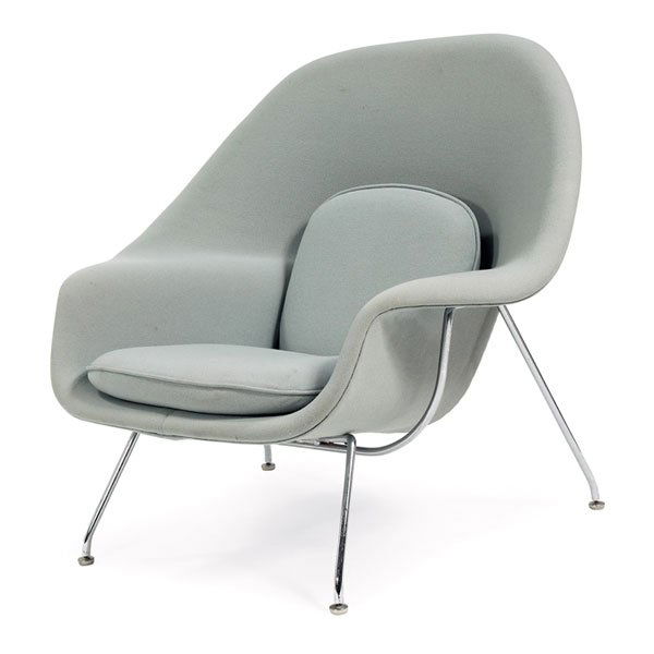 Eero Saarinen Womb chair, by Knoll, chromed steel: Eero Saarinen Womb chair, by Knoll, light green wool upholstery over chromed steel frame, 38"w x 34"d x 36"h, very good condition