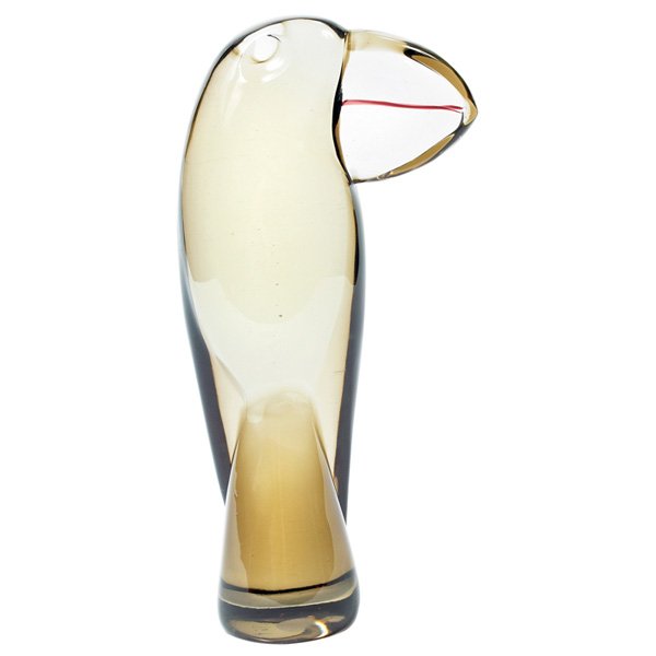 Alfredo Barbini glass toucan sculpture, 1969, gla: Alfredo Barbini glass toucan sculpture, 1969, translucent tinted glass, signed "A.Barbini 1969", 7"w x 14"h, bottom not entirely flat, mint condition