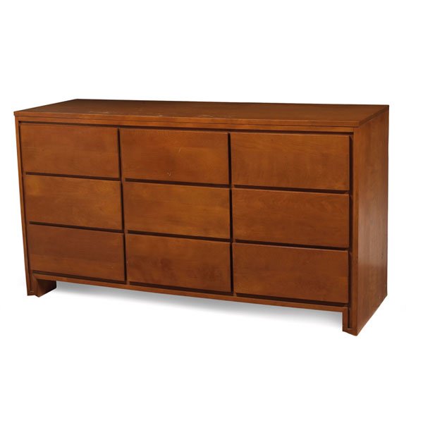 Russel Wright cabinet, by Conant Ball, maple, ori: Russel Wright cabinet, by Conant Ball, six drawers, maple, original finish, signed with branded mark in drawer, 58.25"w x 20"d x 32"h, light wear to finish, very good original condition