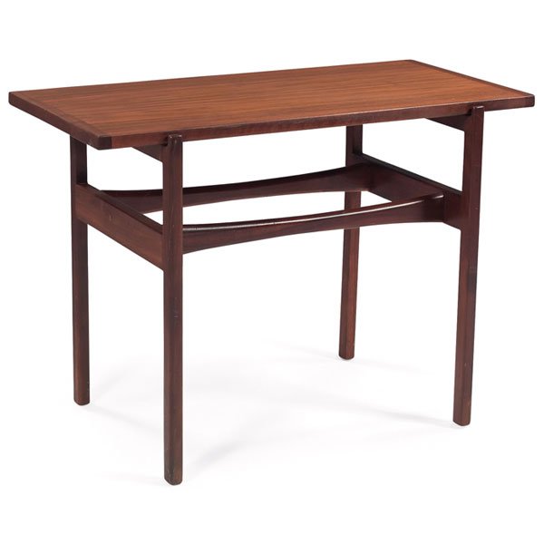 Jens Risom occasional or console table, walnut, b: Jens Risom occasional or console table, walnut, by Jens Risom Designs, Inc., original finish, 36"w x 19"d x 26"h, excellent condition