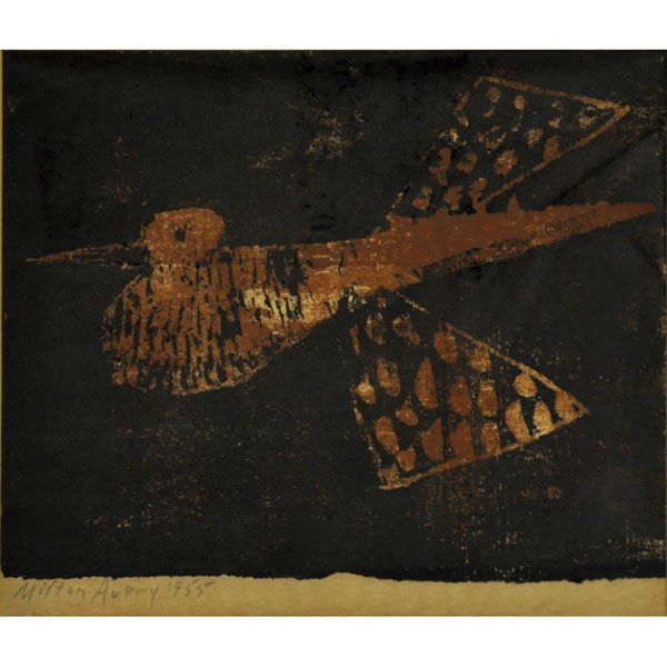 Milton Avery "Bird," 1955, lithograph: Milton Avery (American, 1885-1965) "Bird," 1955, lithograph, 7" x 8.75", pencil signed and dated lower left, framed