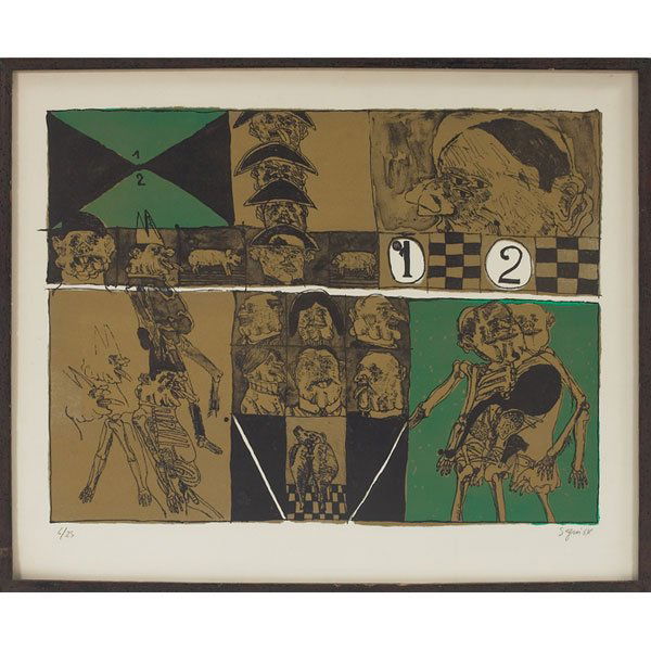 Antonio Segui "Untitled," 1964, color lithograph: Antonio Segui (Argentine, b. 1934) "Untitled," 1964, color lithograph, 17.5" x 24", pencil signed and dated lower right, numbered lower left, edition of 25, framed