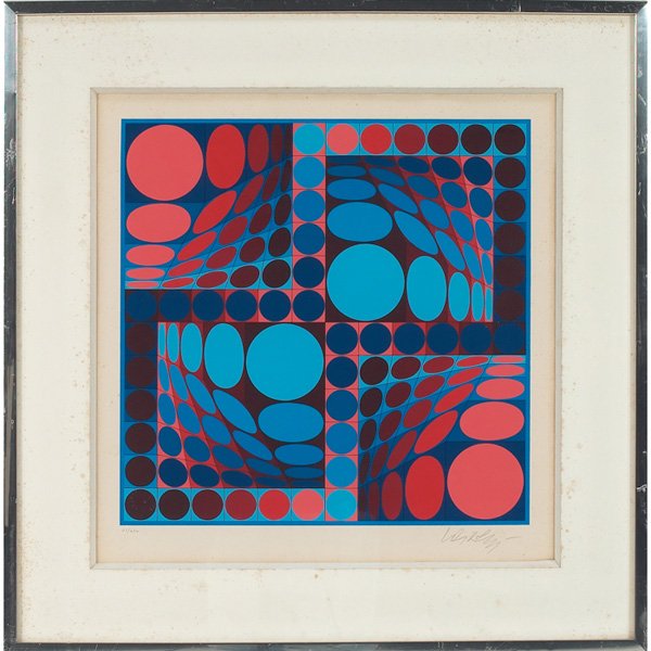 Victor Vasarely "Thez II," 1980, serigraph: Victor Vasarely (French/Hungarian, 1906-1997) "Thez II," 1980, serigraph, 15.75" x 15.75", pencil signed lower right, numbered lower left, edition of 250, framed