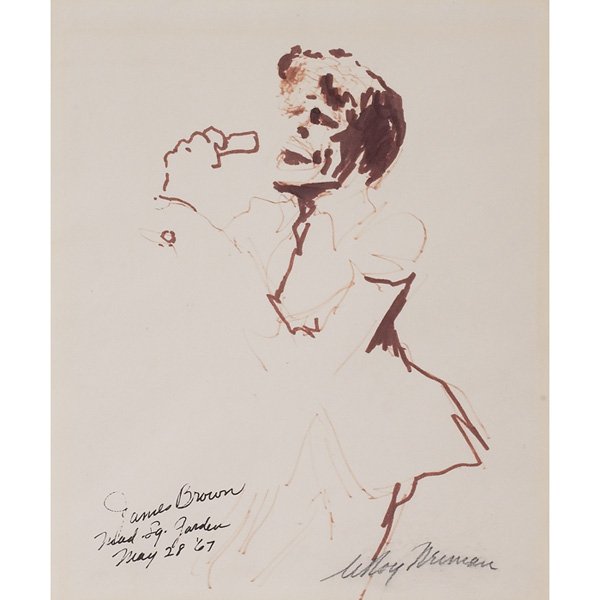 LeRoy Neiman "James Brown," 1967, marker on paper: LeRoy Neiman (American, 1926-2012) "James Brown," 1967, marker on paper, 15.25" x 12", signed lower right, titled and dated lower left, unframed