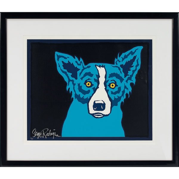 George Rodrigue "Blue Dog," c. 1990, color serigr: George Rodrigue (American, b. 1944) "Blue Dog," c. 1990, color serigraph, 22.25" x 27.75", signed and numbered lower left, edition of 50, framed