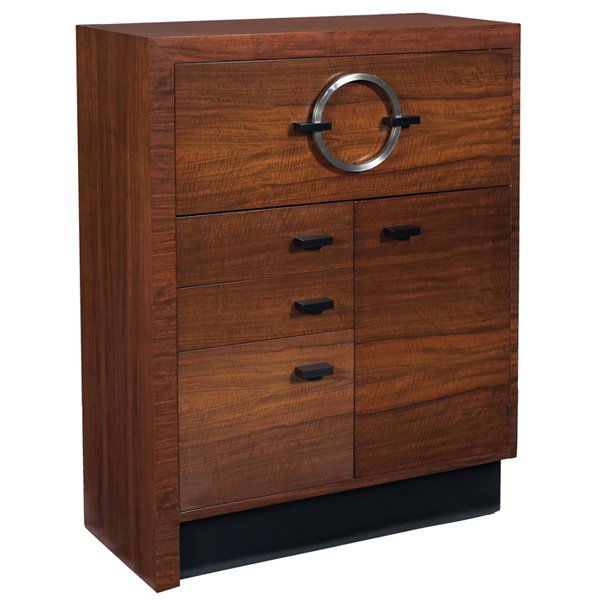 Gilbert Rohde East India Laurel secretary cabinet,: Gilbert Rohde East India Laurel secretary cabinet, by Herman Miller, 1930s, model 3425, drop-front over three drawers and one door, large drawer contains the original dividers, drop-front conceals com