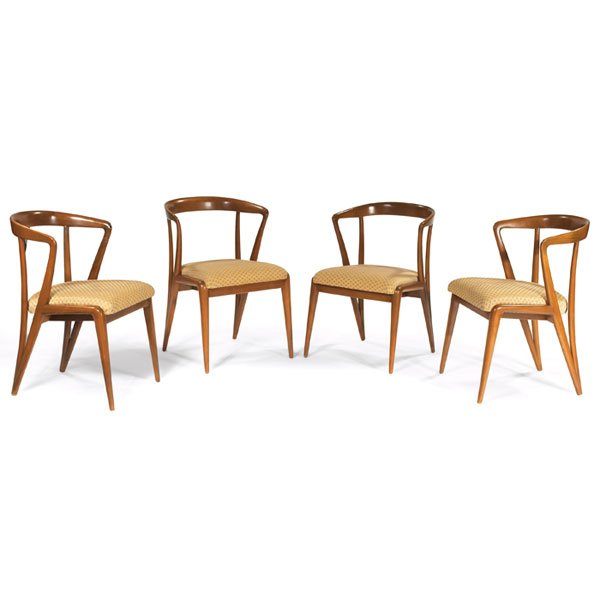 Bertha Schaefer dining chairs, four, by Singer & S: Bertha Schaefer dining chairs, four, by Singer & Sons, walnut, reupholstered seats, original finish, 21"w x 20"d x 30.5"h, very good condition