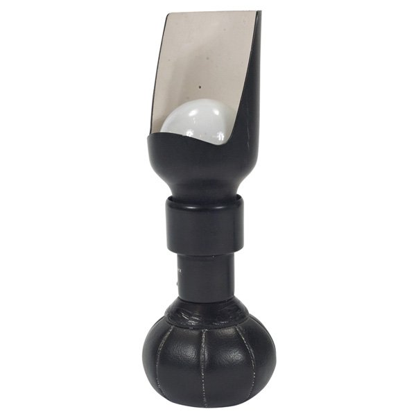 Gino Sarfatti table lamp, by Arteluce, Italy, 1966: Gino Sarfatti table lamp, by Arteluce, Italy, 1966, enameled metal shade over a black vinyl bean bag sack, signed with Arteluce label and "Brevettato Made in Italy" label, 3"w x 8"h, very good origina