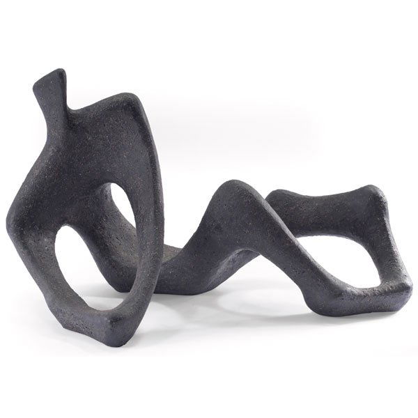 William A. Hoffman, sculpture, stoneware: William A. Hoffman (American, 1920-2011), sculpture, stoneware, reclining figure, Hoffman taught ceramics at the Chicago Art Institute and at Loyola University Chicago, labeled "Hoffman NFS", 27"w x 1