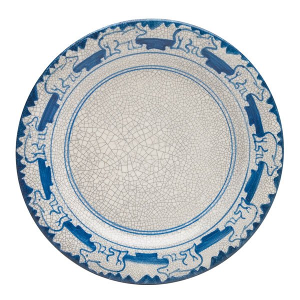 Dedham Pottery plate,blue & white crackle glaze: Dedham Pottery plate, polar bears design, blue and white crackle glaze, marked, 8.5"dia